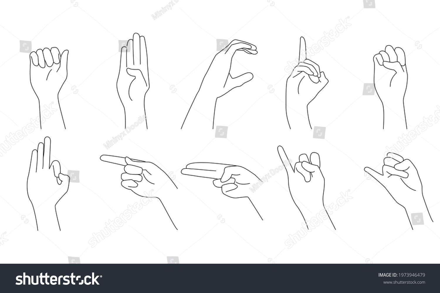 Set Multiple Hand Gestures Vector Line Stock Vector (Royalty Free ...