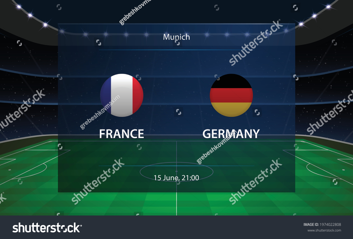 France Vs Germany Football Scoreboard Broadcast Stock Vector (Royalty