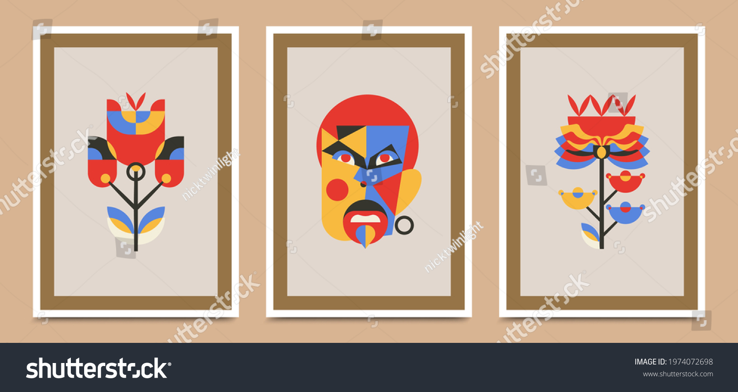 Collection Wall Design Vector Illustrations Portrait Stock Vector