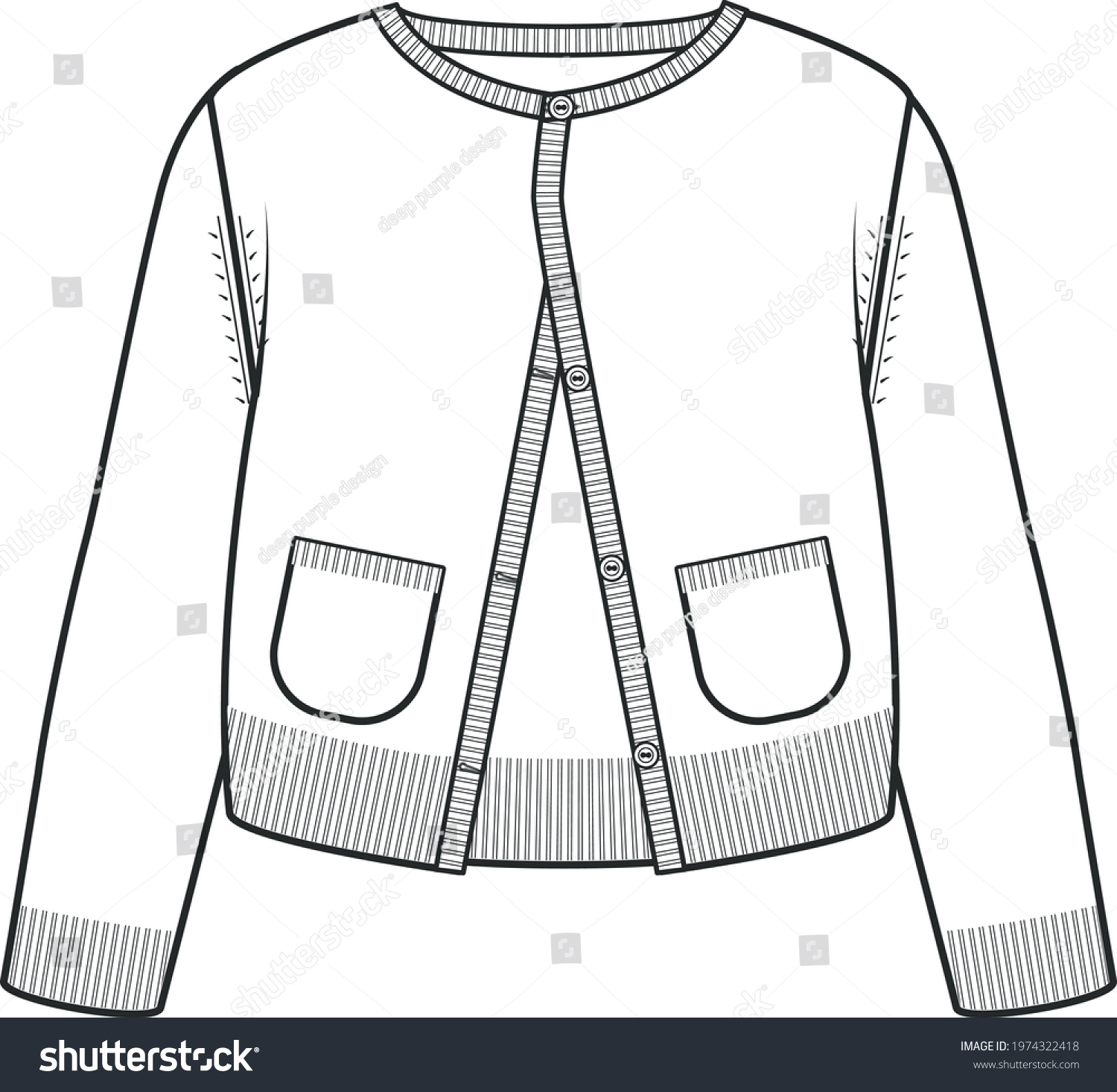 Cardigan Fashion Flat Sketch Technical Drawing Stock Vector (Royalty ...