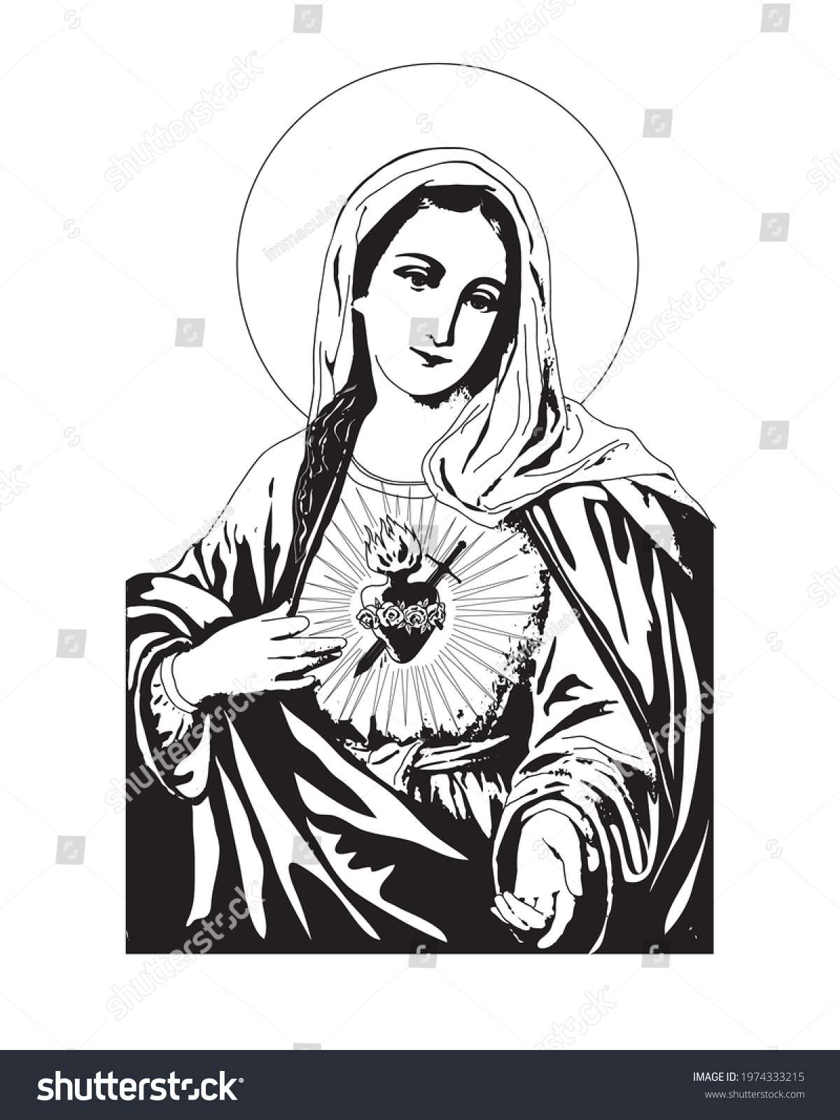 Immaculate Heart Virgin Mary Illustration Our Stock Vector (Royalty ...