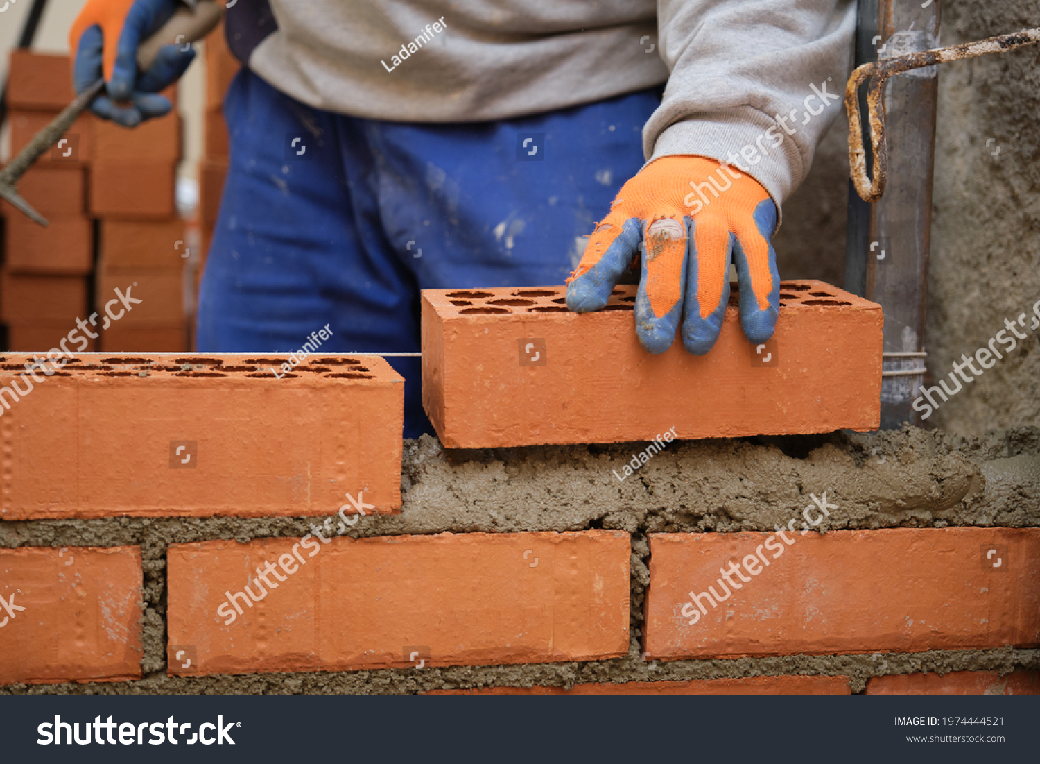 Construction Worker Building Brick Wall Man Stock Photo 1974444521 ...