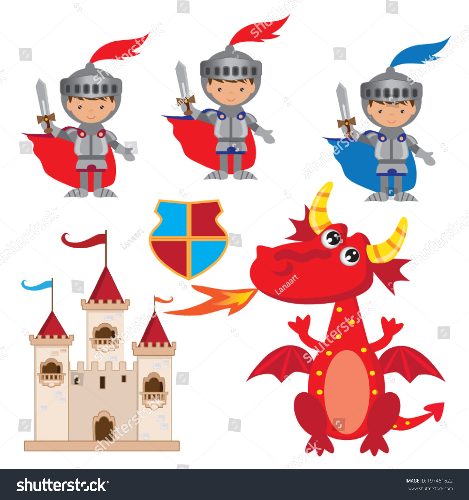 Cute Princess Knight Dragon Illustration Stock Vector (Royalty Free ...