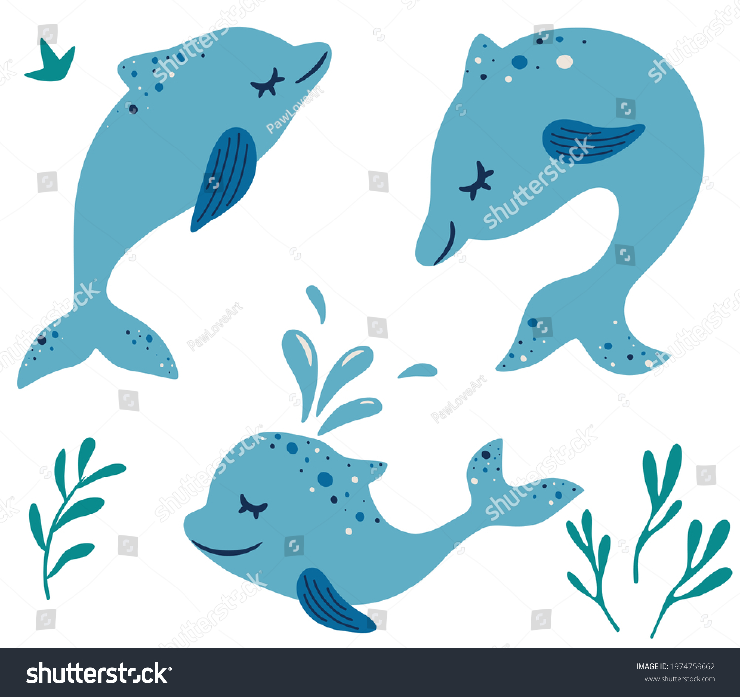 Set Cute Dolphins Different Poses Marine Stock Vector (Royalty Free ...