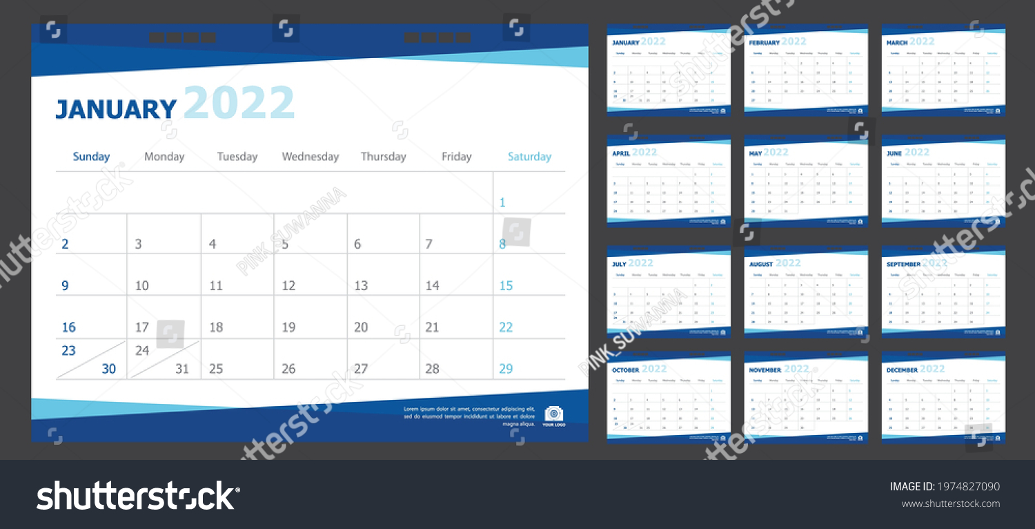 Calendar 2022 Blue Background Stock Vector (royalty Free) 1974827090 