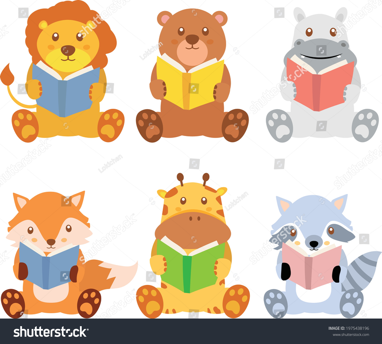 Cute Set Animals Reading Clipart Stock Vector (Royalty Free) 1975438196 ...