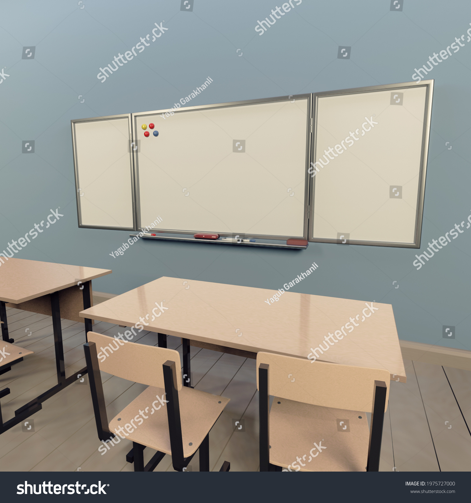 School Classroom Blackboard Desks 3d Class Stock Illustration ...