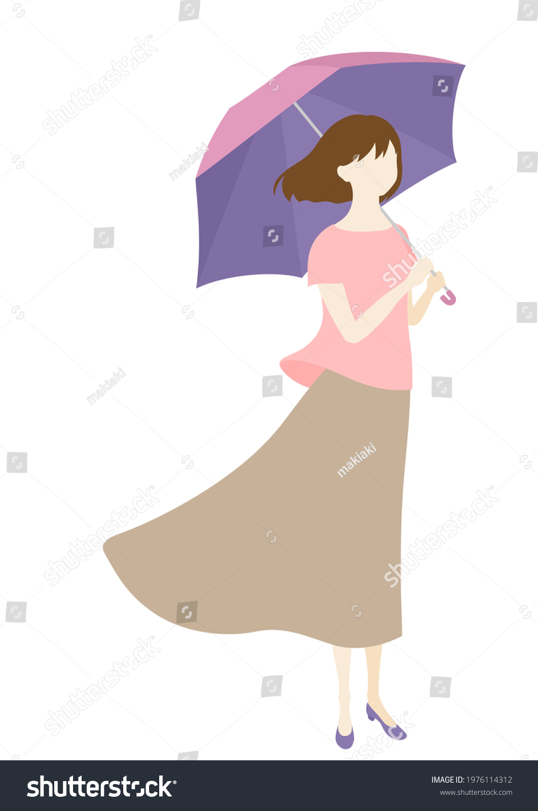 Illustration Woman Holding Umbrella White Background Stock Vector ...