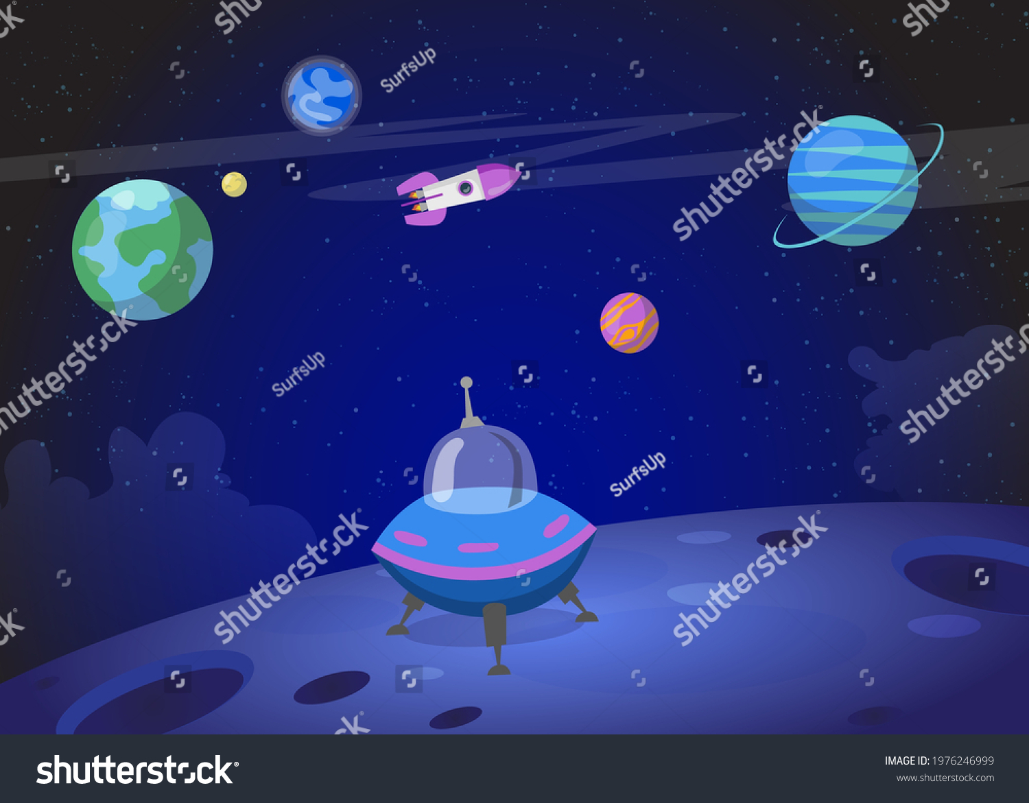 Spacecraft Landing On Planet Surface Cartoon Stock Vector (Royalty Free ...