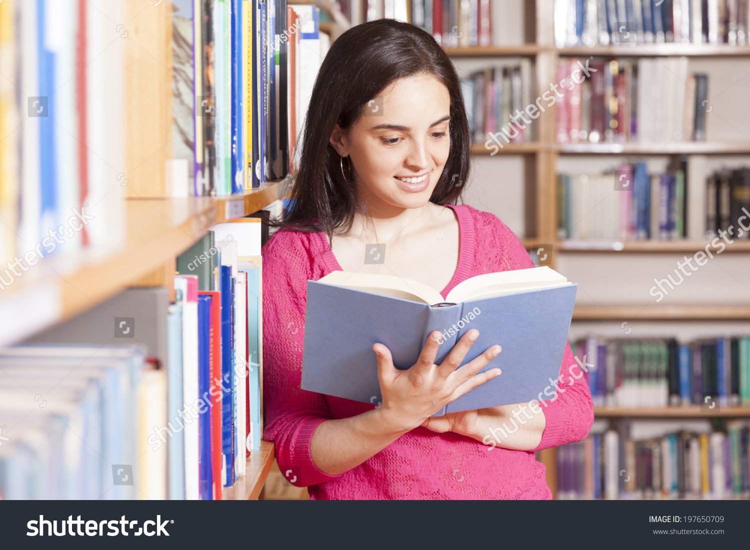 Portrait Smiling Young Student Reading Book Stock Photo 197650709 ...