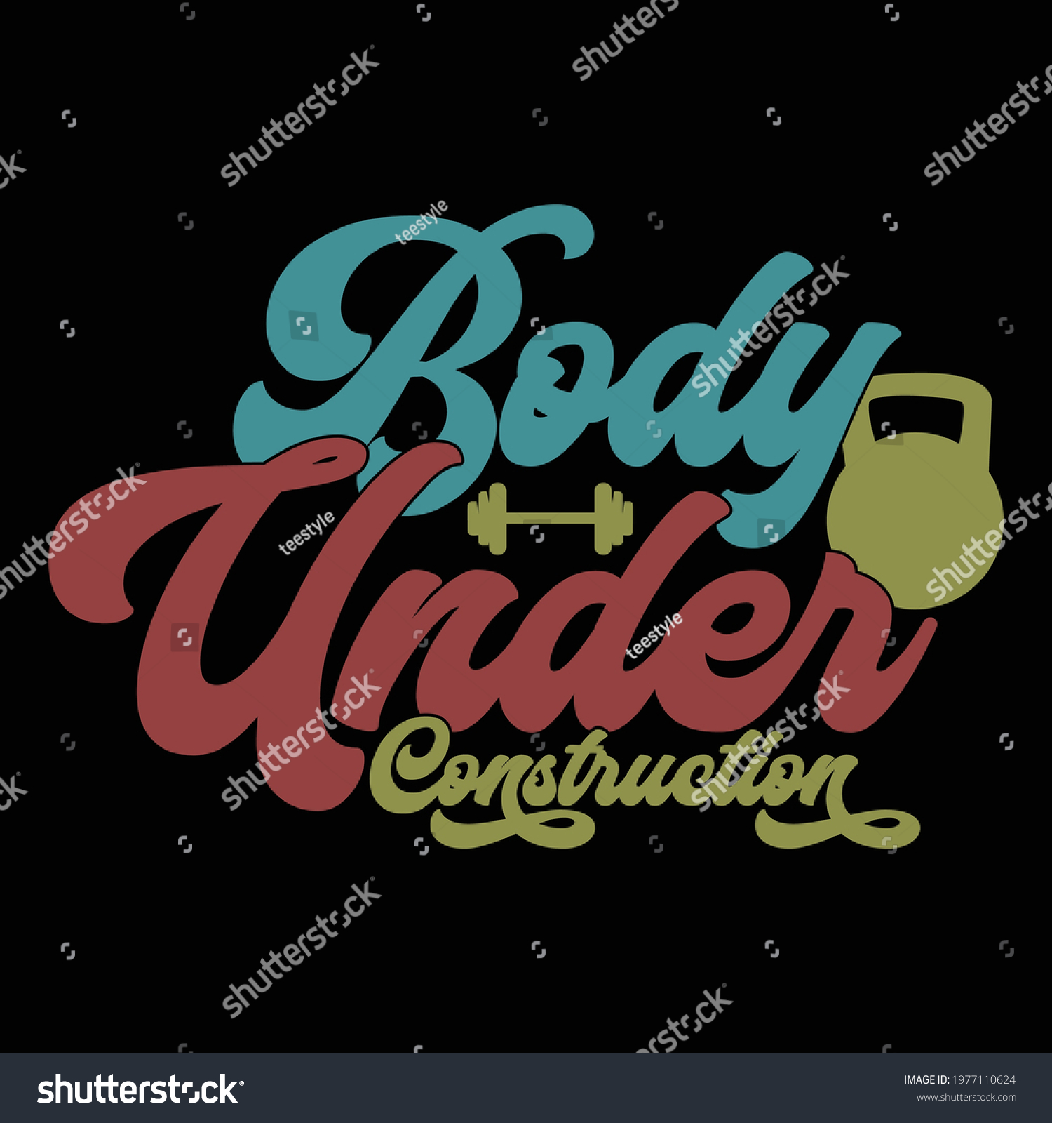 Body Under Construction Typography Lettering Design Stock Vector