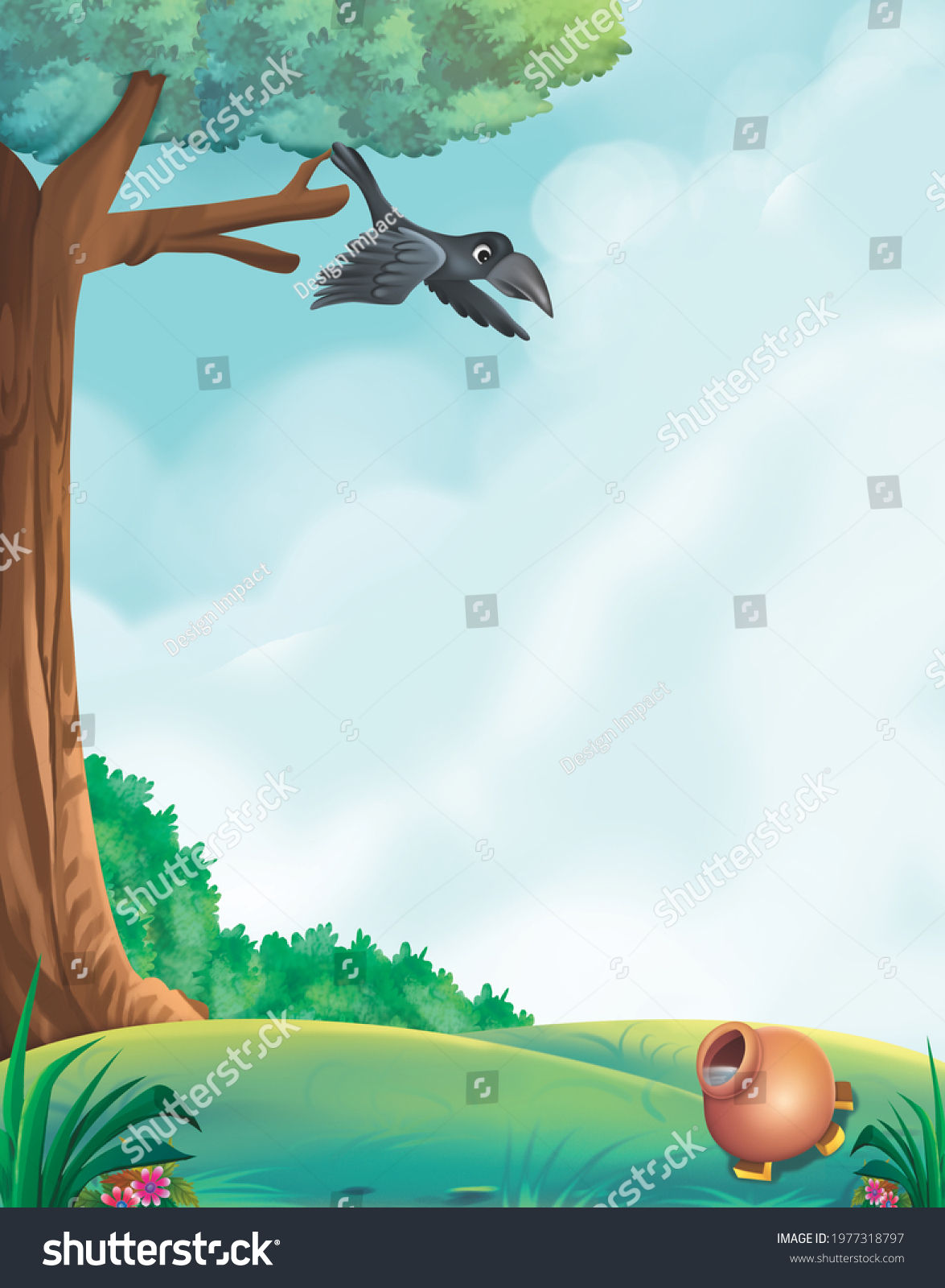 Thirsty Crow Pot Cartoon Image Illustration Stock Illustration ...