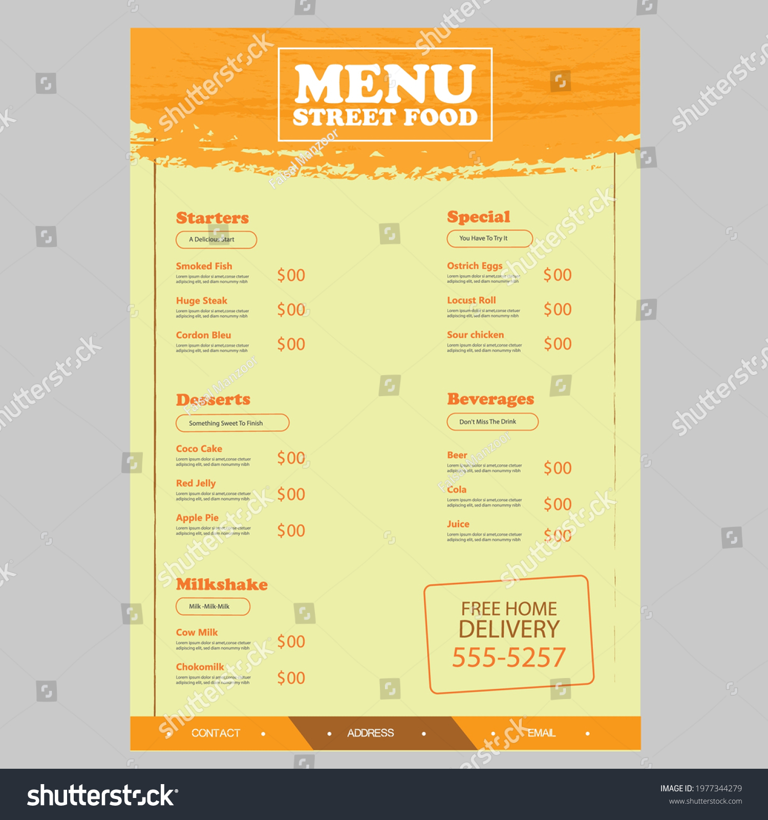 Street Food Menu Vector Illustration Stock Vector (Royalty Free
