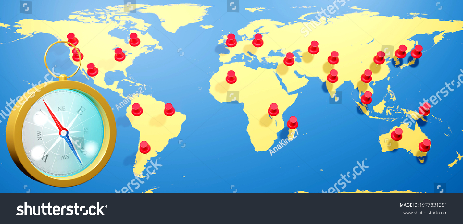 3d Rendering Compass On World Map Stock Illustration 1977831251 Shutterstock 6254