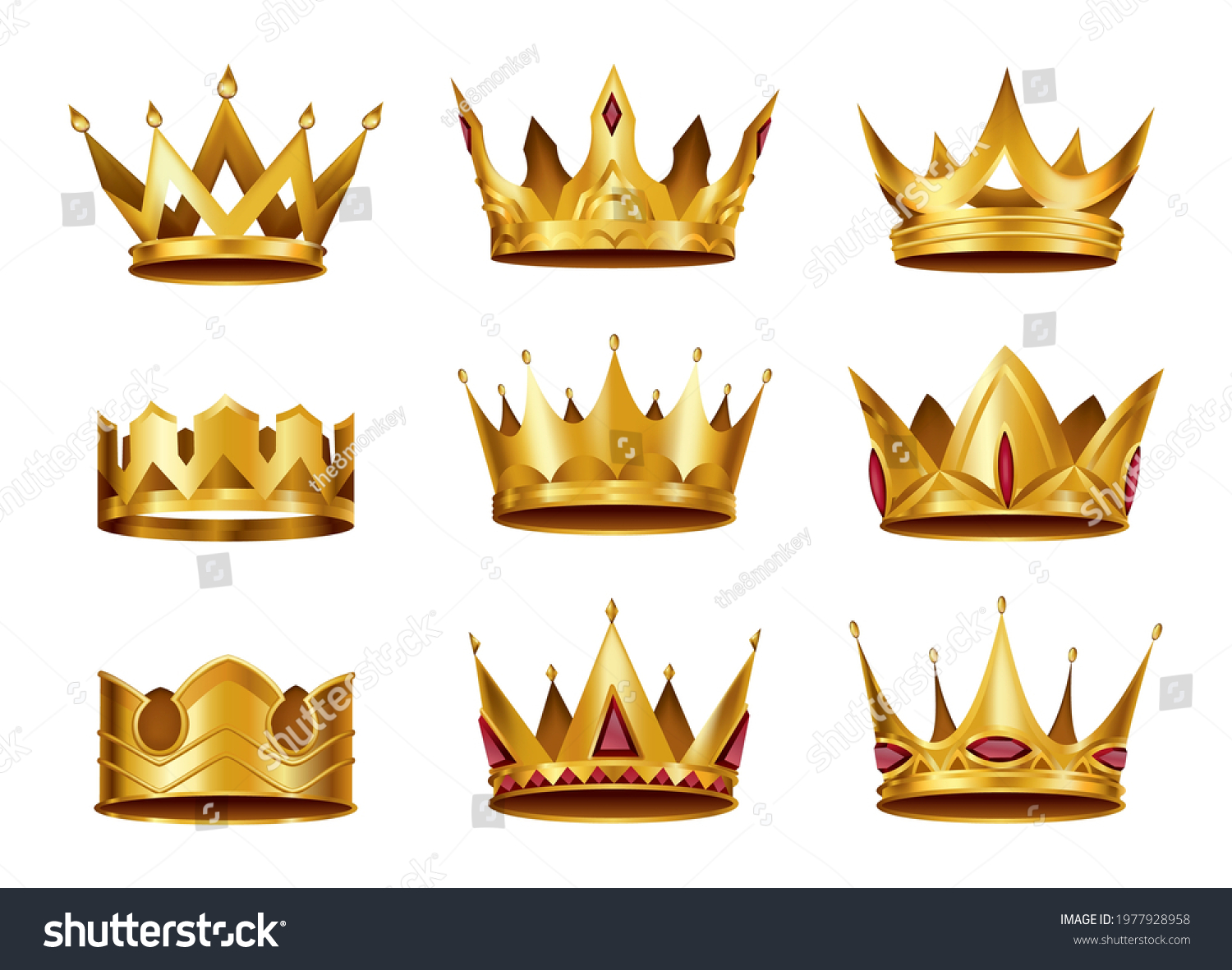 Collection Realistic Golden Crowns Crowning Headdress Stock Vector ...