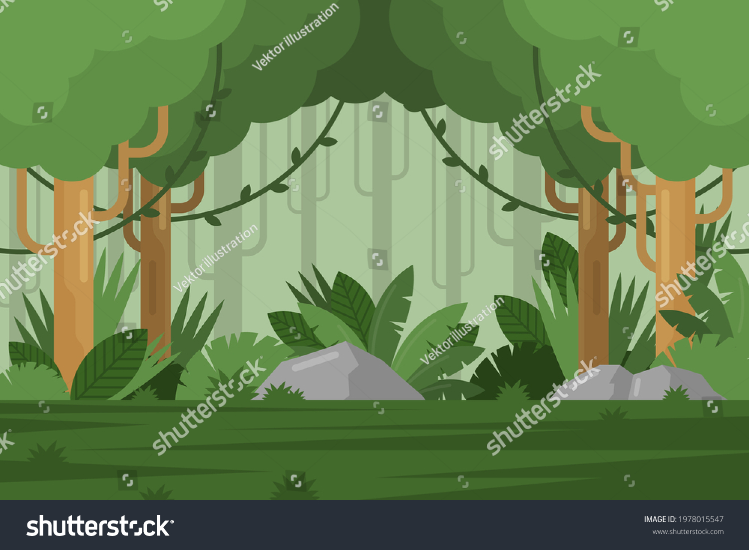 Jungle Forest Background Woods Tropical Tree Stock Vector (Royalty Free ...