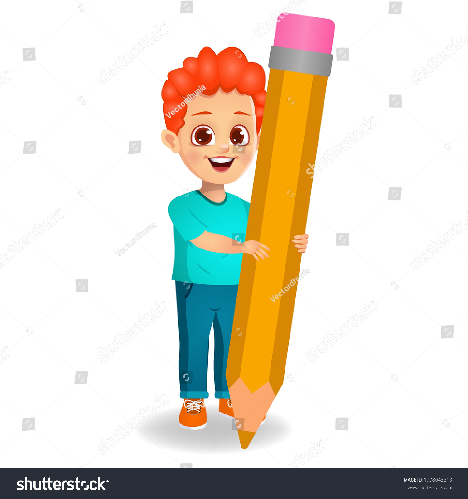 Cute Boy Holding Pencil Vector Stock Vector (Royalty Free) 1978048313 ...