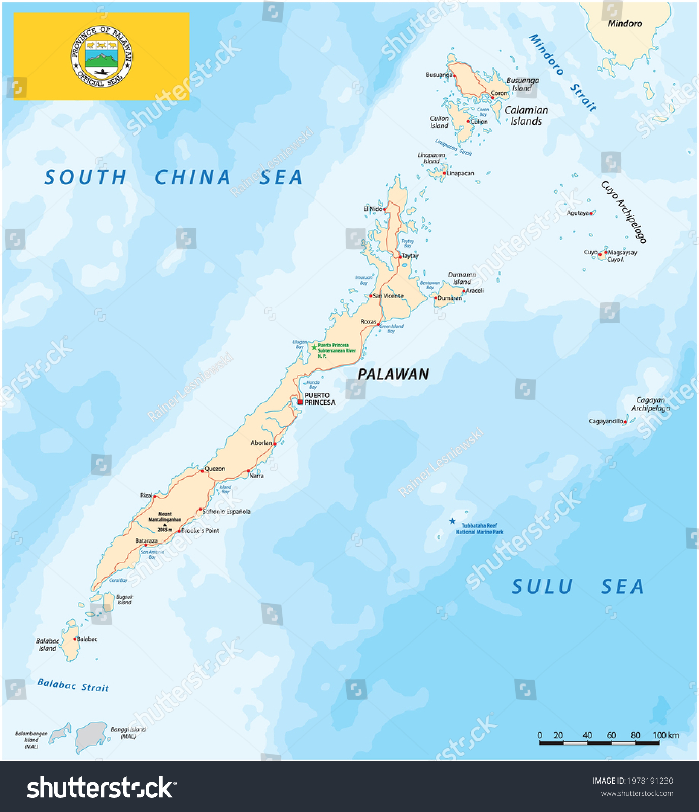 Vector Map West Philippine Island Palawan Stock Vector (Royalty Free ...