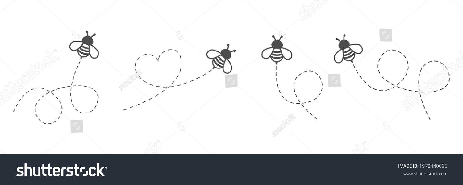 Cute Bees Dotted Line Route Set Stock Vector Royalty Free 1978440095