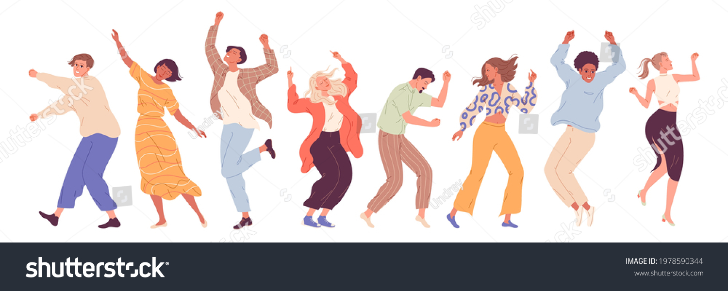 Group Young Happy Dancing People Dancing Stock Vector (Royalty Free ...