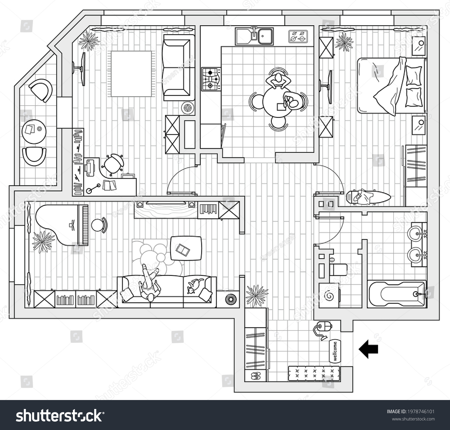 Architectural Plan House Top View Layout Stock Vector (Royalty Free ...