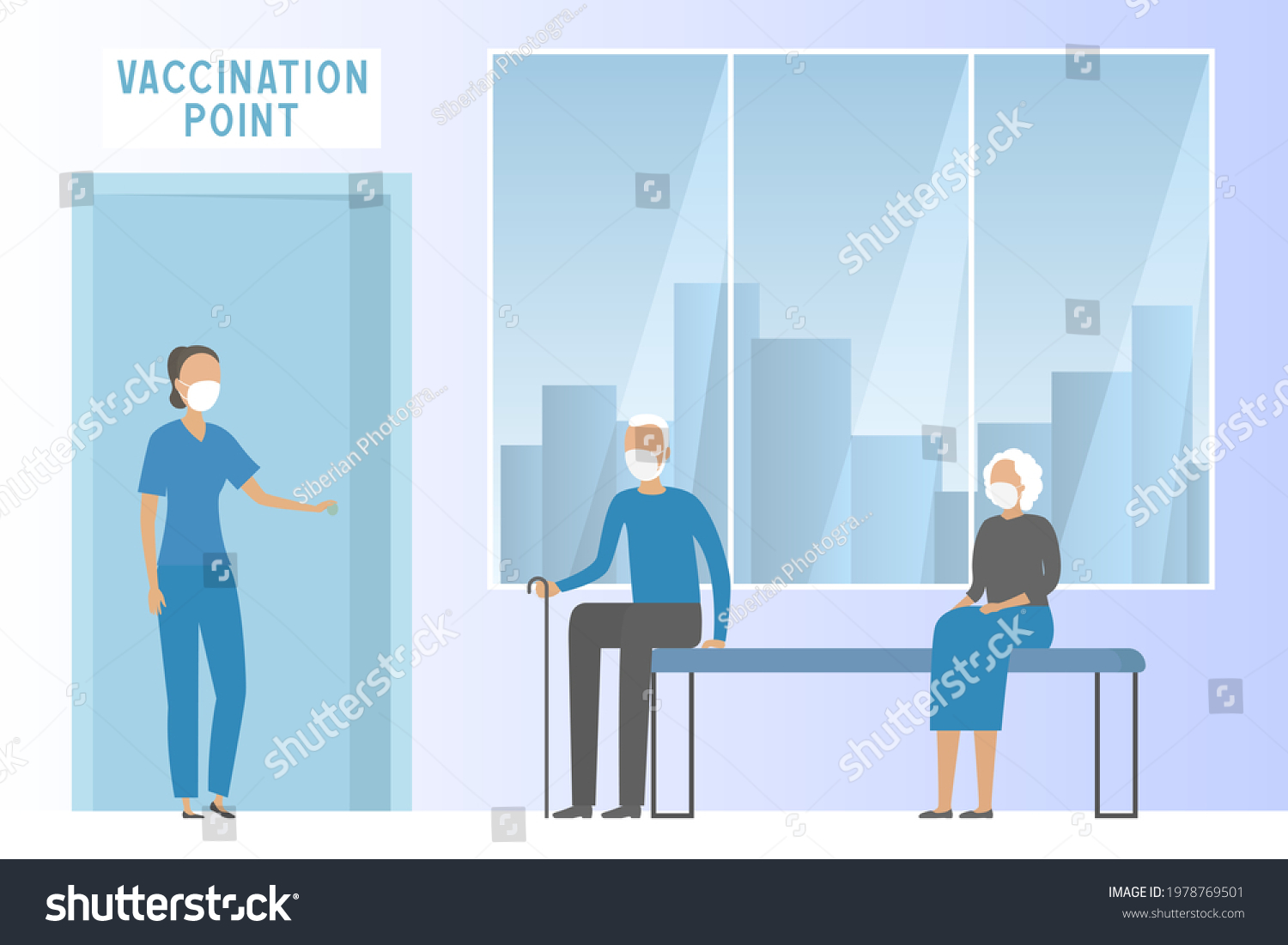 Nurse Inviting Aged People Vaccination Vector Stock Vector (Royalty ...