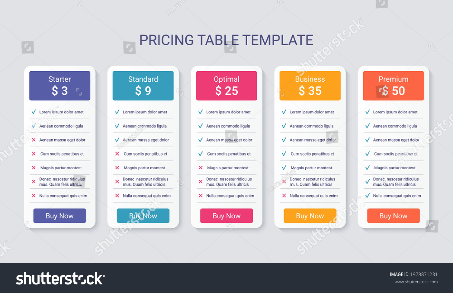 Table Chart Template Price Comparison Layout Stock Vector (Royalty Free ...