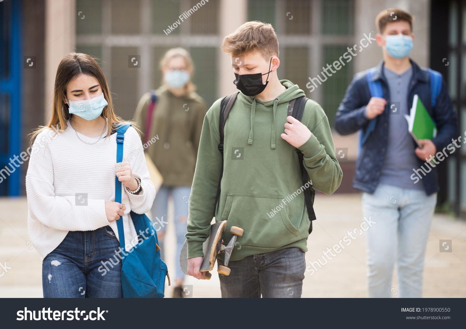 Teen Girl Protective Face Mask Walking Stock Photo 1978900550 ...