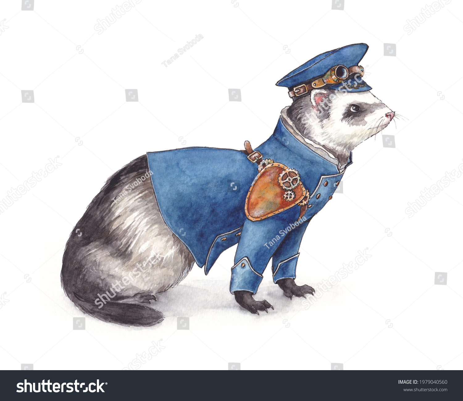 Watercolor Illustration Officer Ferret Ferret Suit Stock Illustration ...