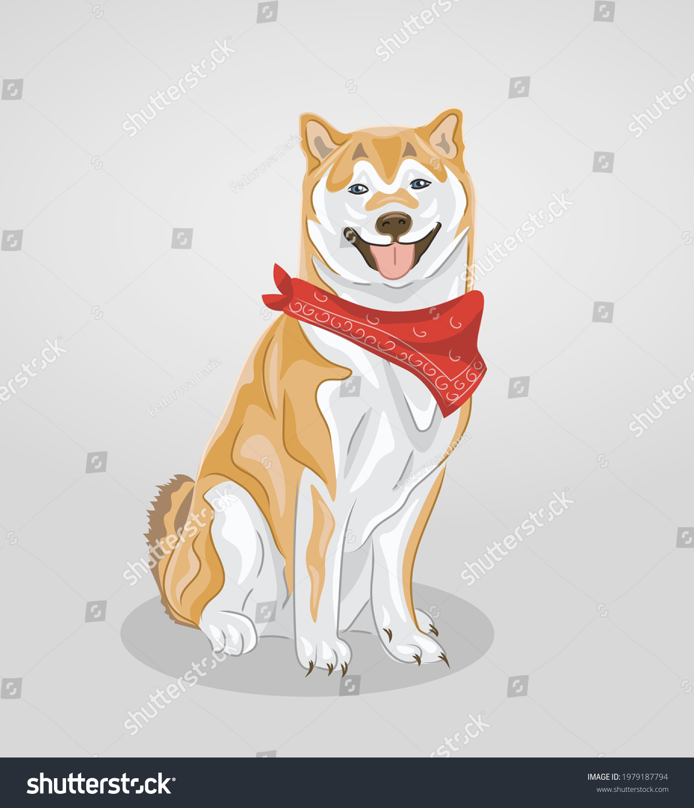 Akita Inu Wearing Red Bandana On Stock Vector (Royalty Free) 1979187794