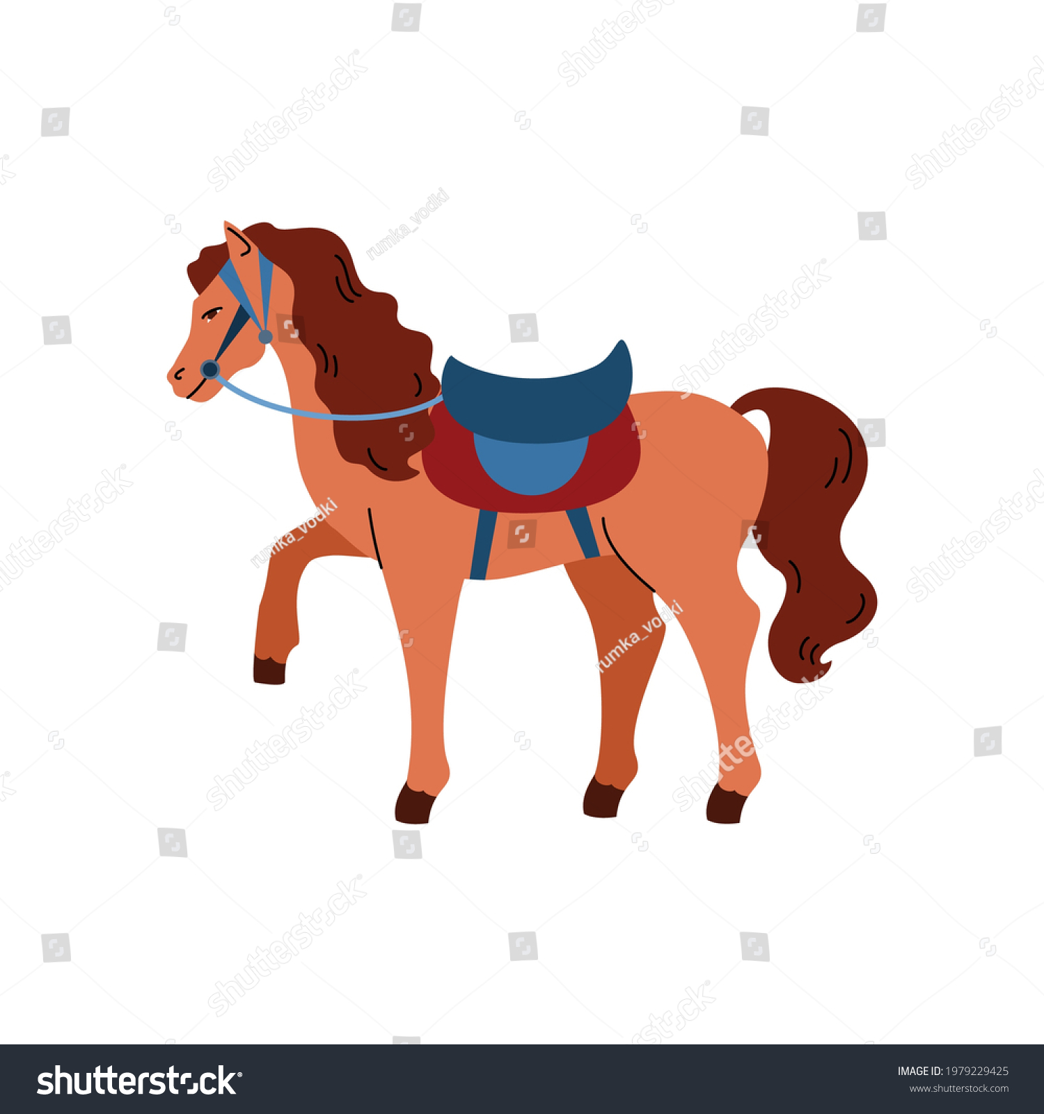 Harnessed Horse Cartoon Character Saddle Flat Stock Vector (Royalty ...