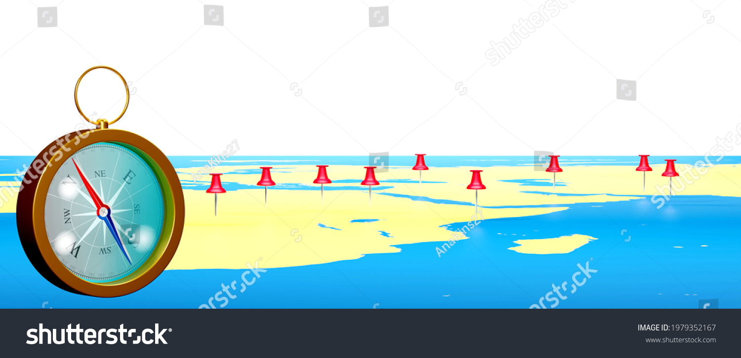 3d Rendering Compass On World Map Stock Illustration 1979352167 Shutterstock 9193