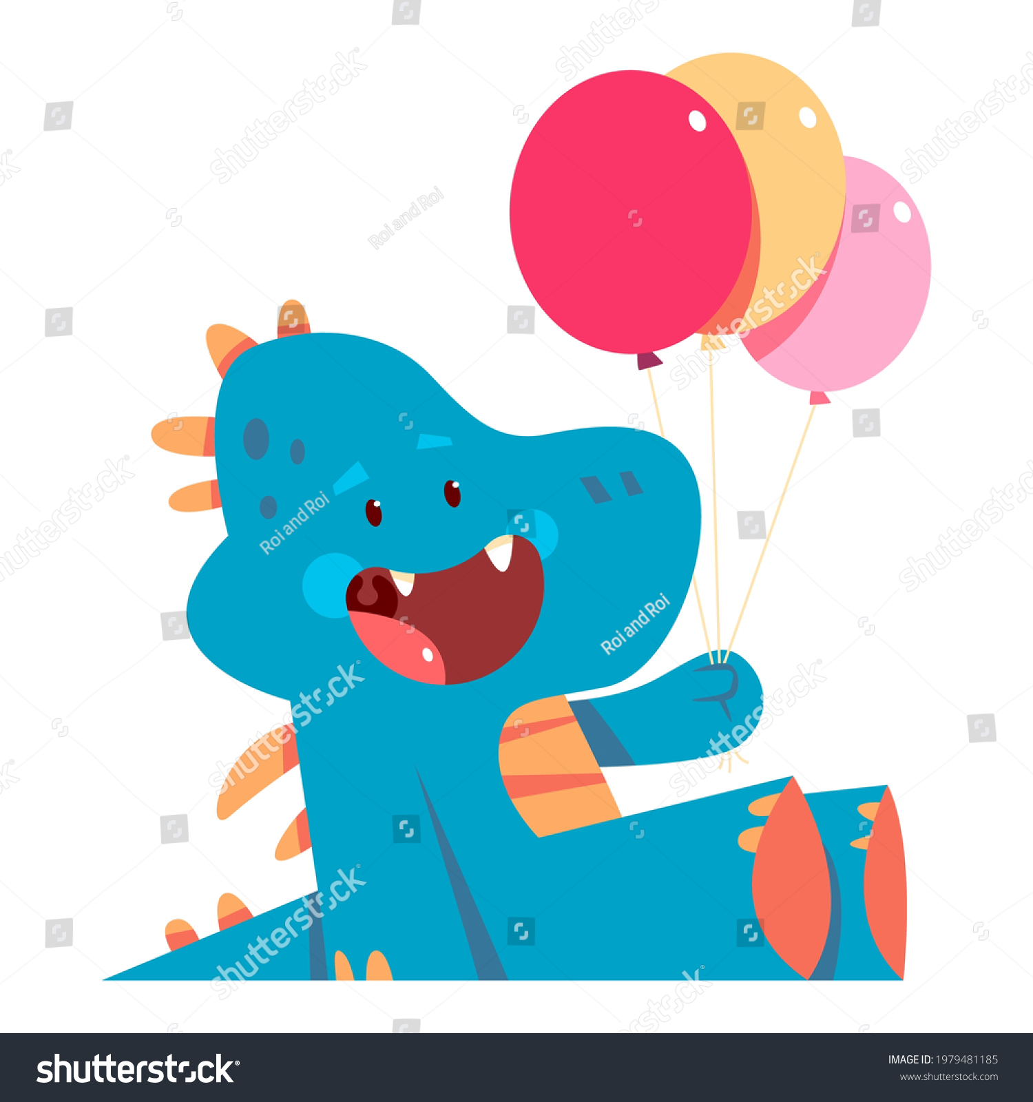 Cute Dinosaur Colorful Balloons Vector Cartoon Stock Vector (Royalty ...