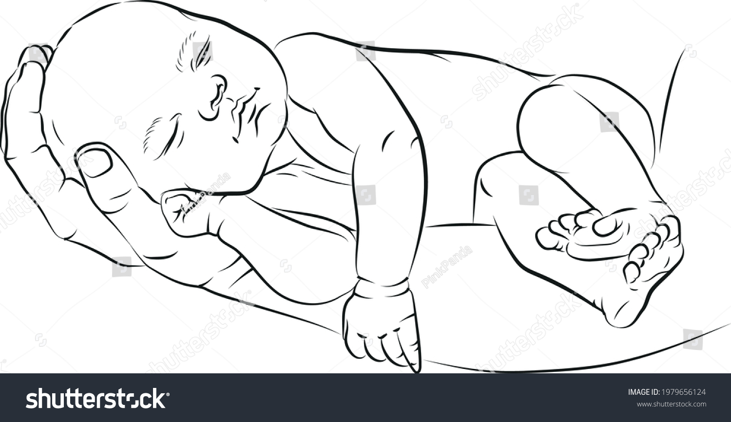 Baby girl sleeping outline PNG