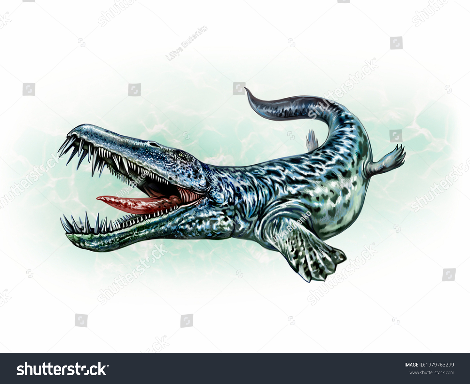 Dakosaurus Ancient Saltwater Crocodiles Realistic Drawing Stock ...