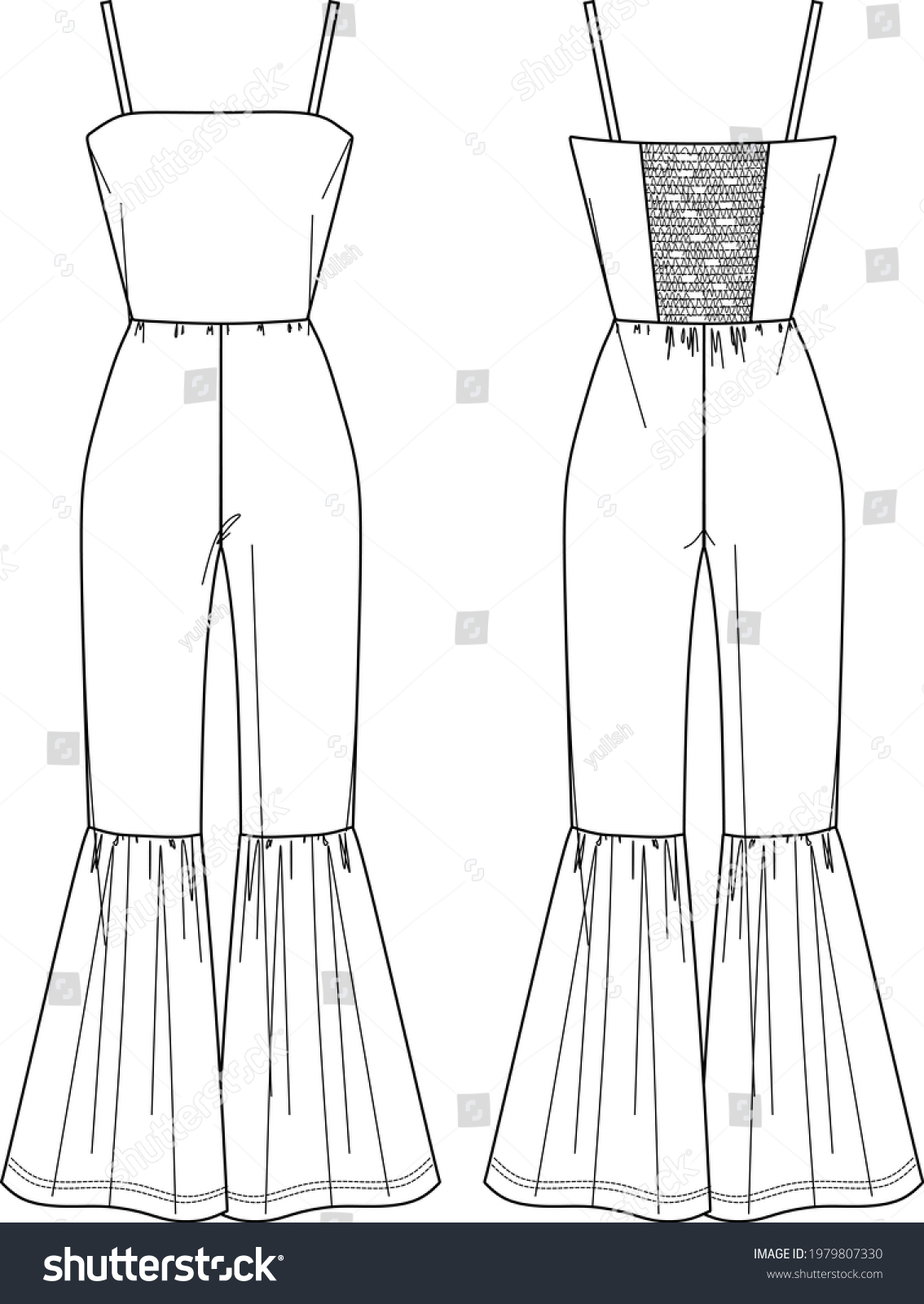 Vector Woman Strapless Jumpsuit Technical Drawing Stock Vector (Royalty ...