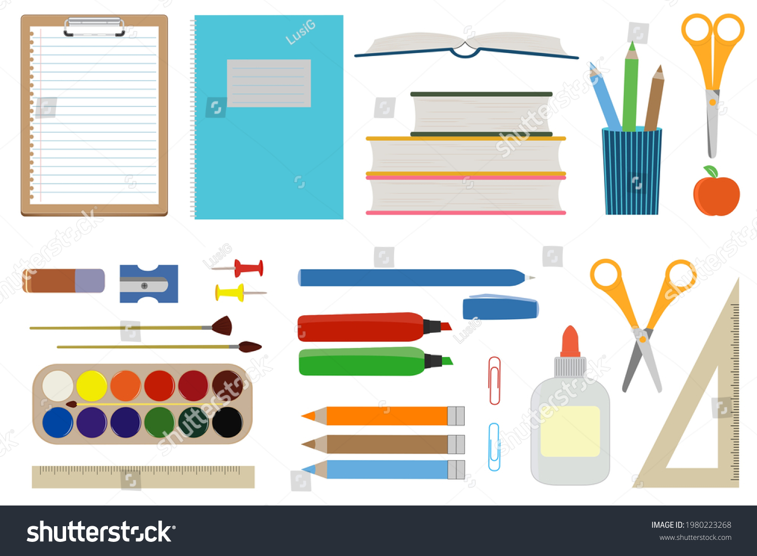 Set School Supplies Back School Icons Stock Vector (Royalty Free ...