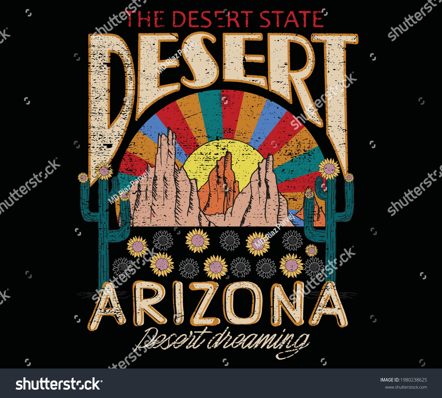 Desert State Sunflower Graphic Design Artwork Stock Vector (Royalty ...