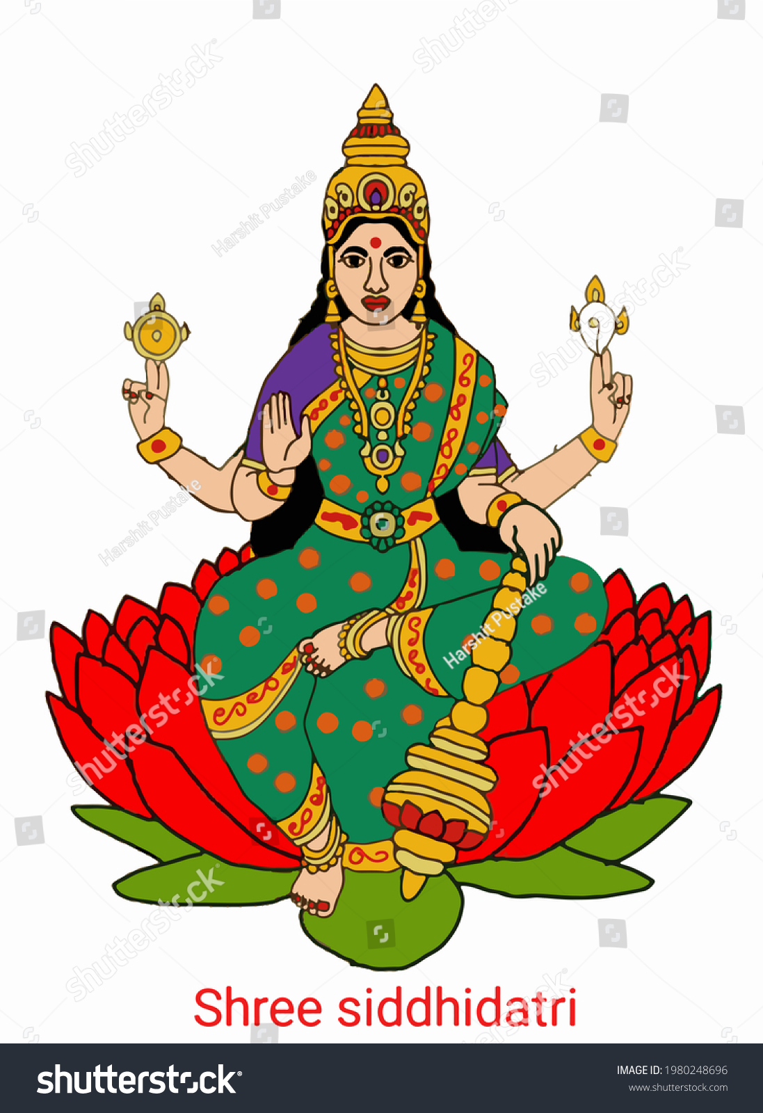 Beautiful Illustration Goddess Siddhidatri Stock Illustration ...