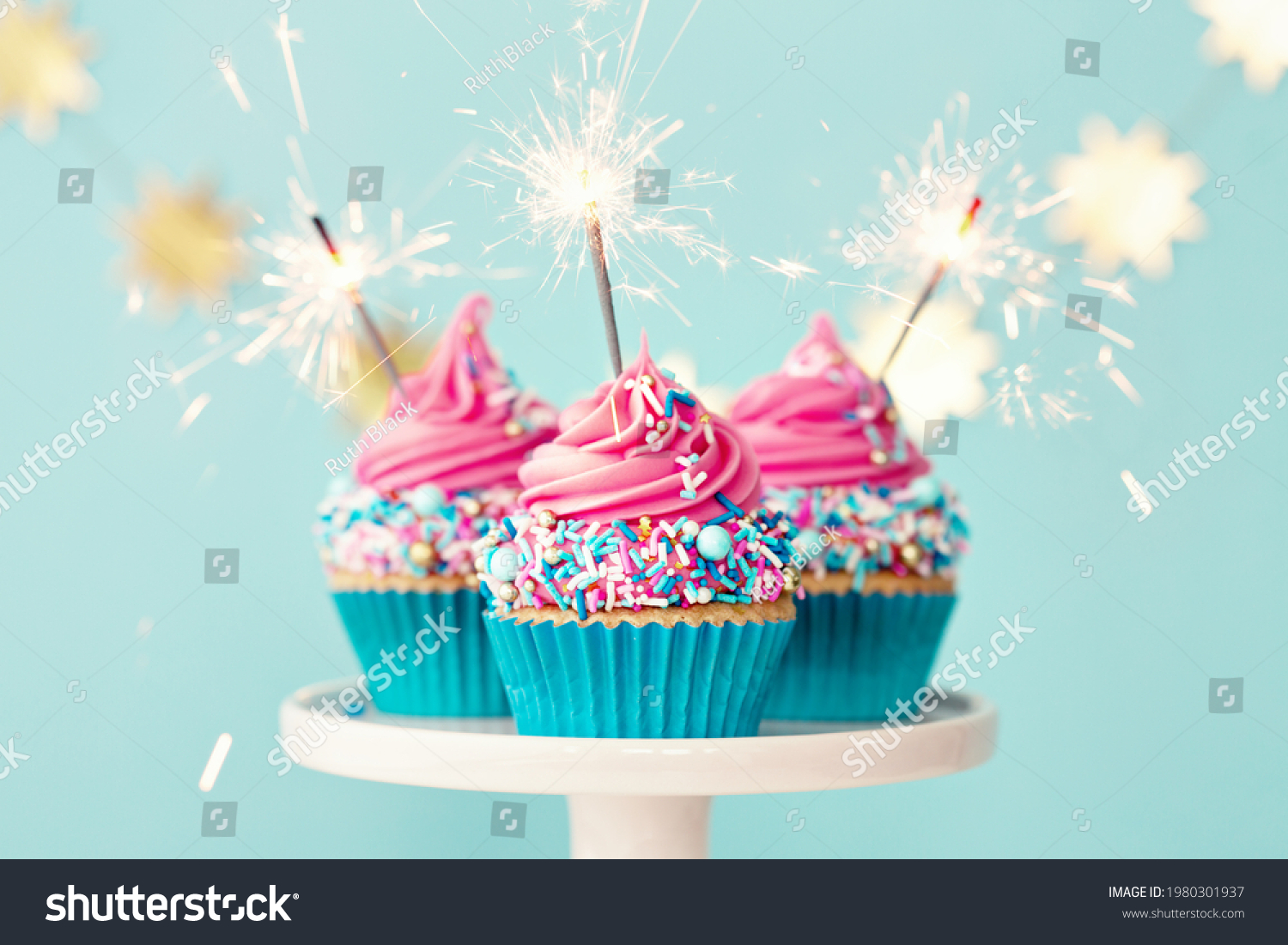 Three Birthday Cupcakes Pink Frosting Party Stock Photo 1980301937 ...