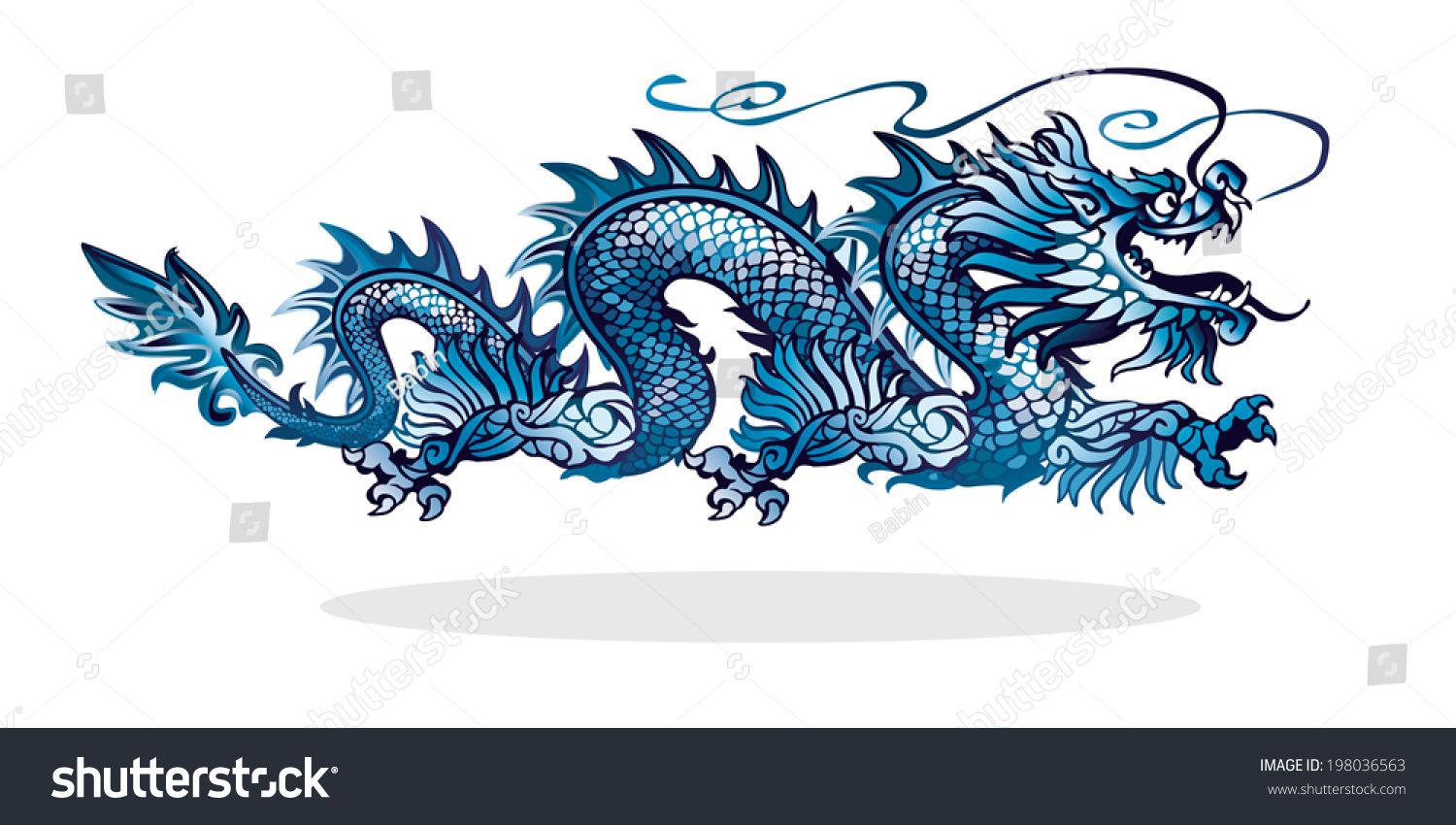 Китайский дракон белый на синем