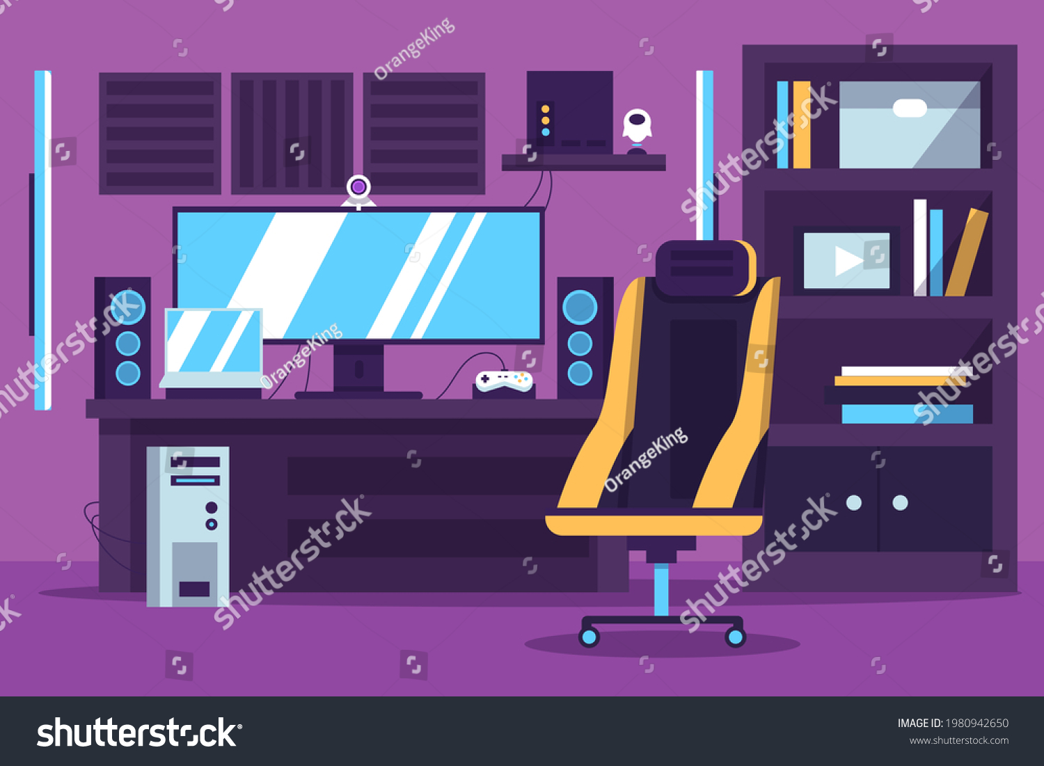 Gamer Room Modern Technology Workplace Streaming Stock Vector (Royalty ...