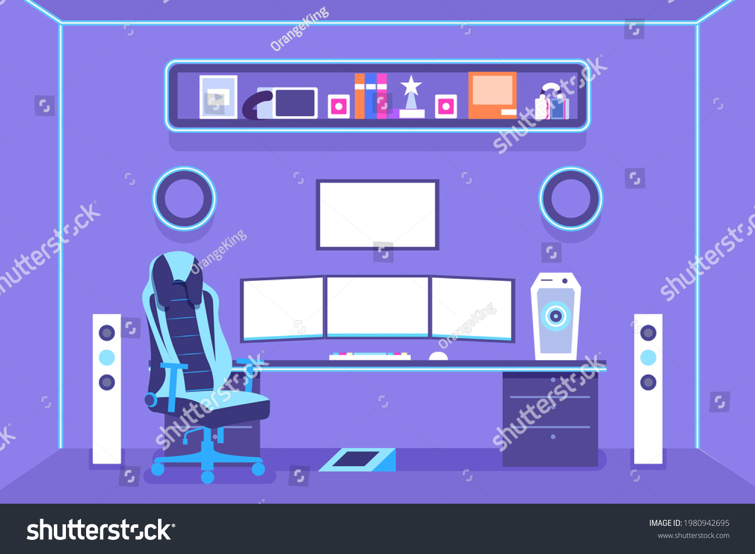 Gamer Room Modern Technology Workplace Streaming Stock Vector (Royalty ...