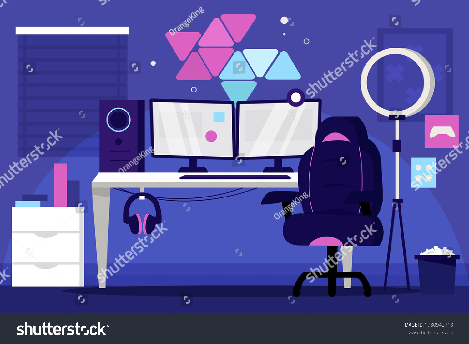 Gamer Room Modern Technology Workplace Streaming Stock Vector (Royalty ...