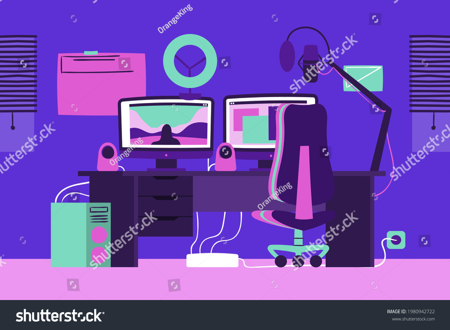 Gamer Room Modern Technology Workplace Streaming Stock Vector (Royalty ...