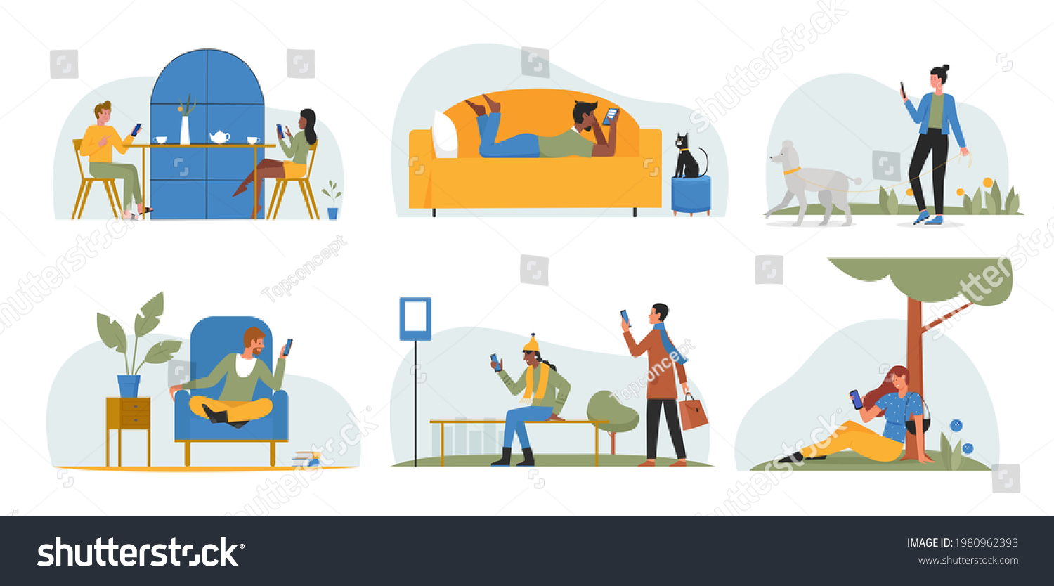 People Phones Vector Illustration Set Cartoon Stock Vector (Royalty ...