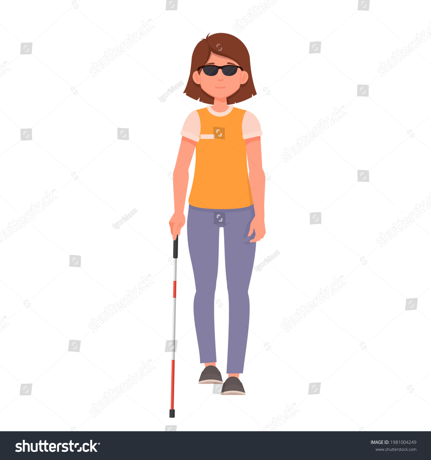 Blind Girl Cane Walking Front View Stock Vector (Royalty Free ...