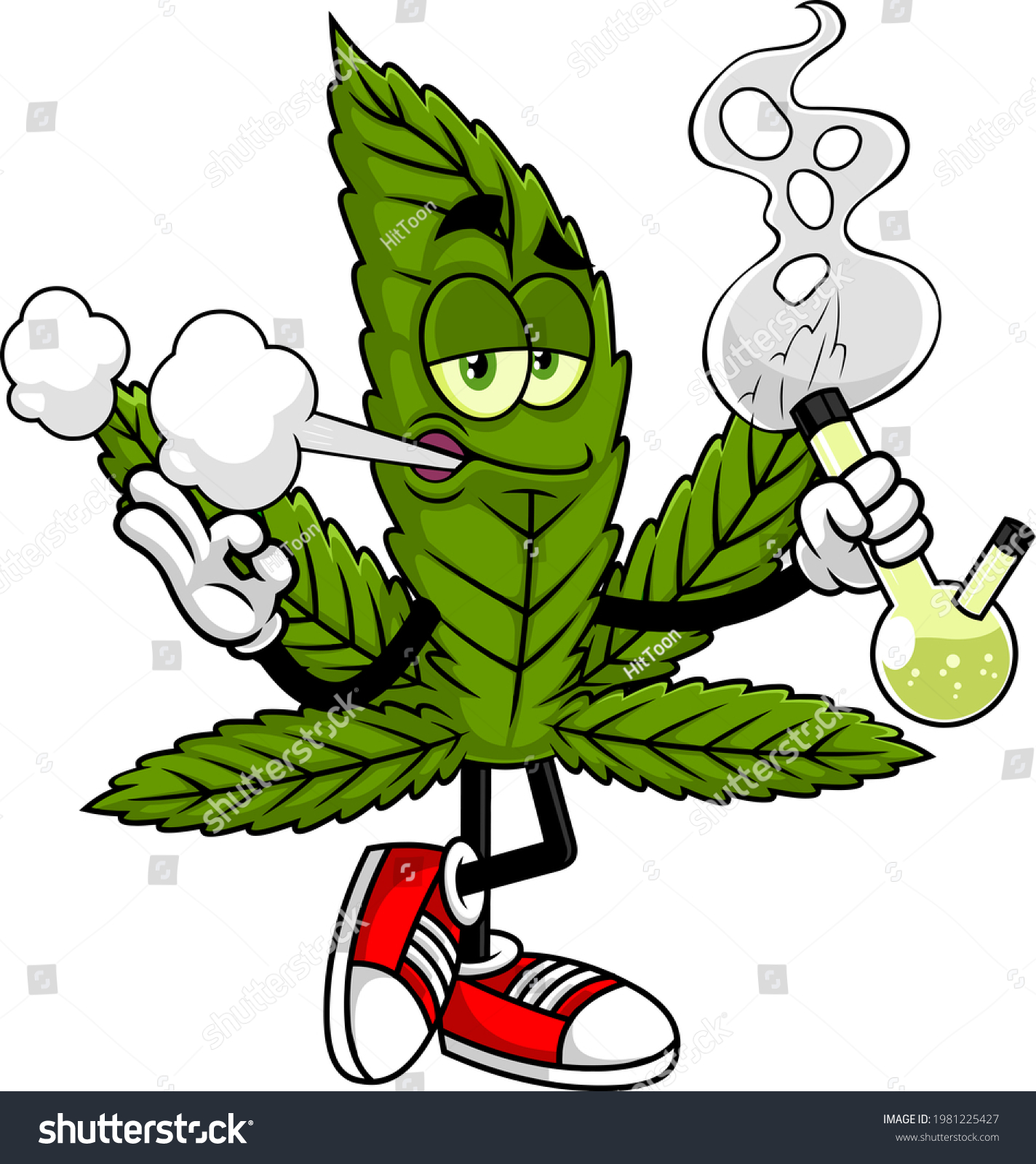 Funny Marijuana Leaf Cartoon Character Smoking Stock Illustration ...