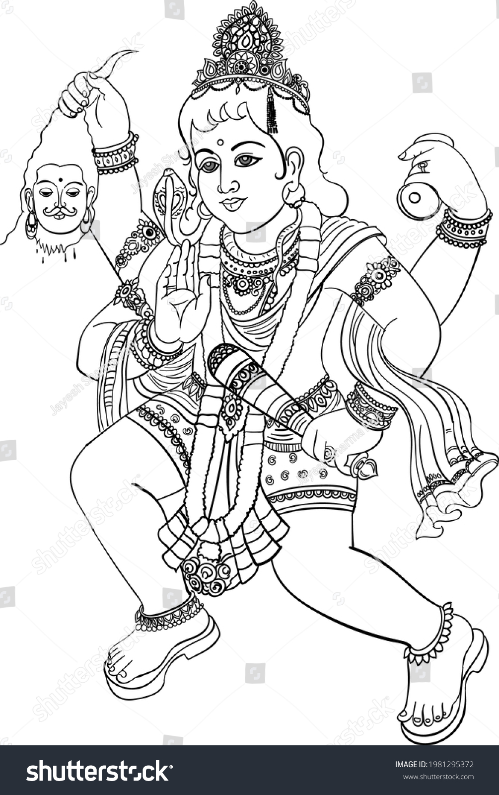 Indian Hinduism God Lord Bherav Black Stock Vector (Royalty Free ...