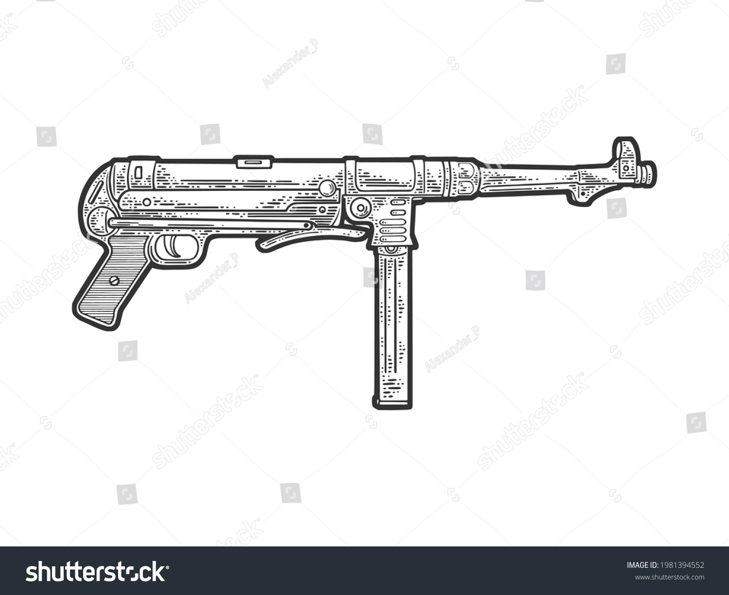 MP 40 Schmeisser 서브머신 총 라인 스톡 벡터(로열티 프리) 1981394552 | Shutterstock